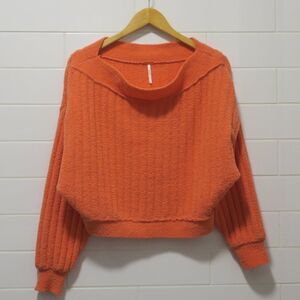 FREE PEOPLE CABIN FEVER SWEATER coral pink orange ribbed plush oversize boat XS